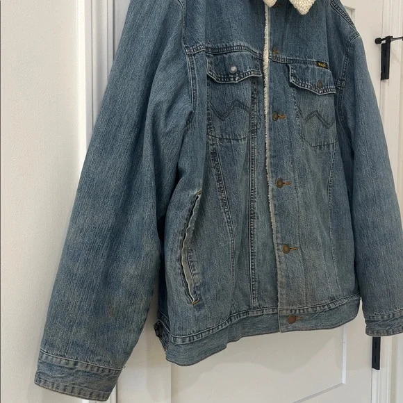 VTG 80s Wrangler Western M-159 Sherpa Lined Denim Jacket Corduroy Wrist Size XXL - Picture 10 of 14